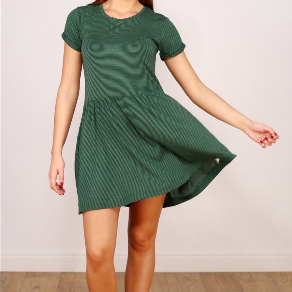 ZARA TRF Black and Green Striped Babydoll Dress